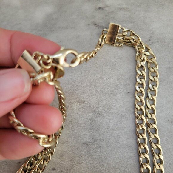 Talbots Necklace Gold Tone Chain Ivory Enamel Flower Statement Collar Adjustable - Picture 5 of 8